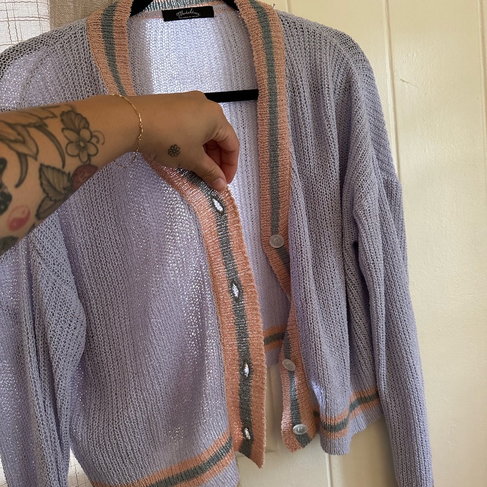 Lavender and Peach Cardigan Sweater